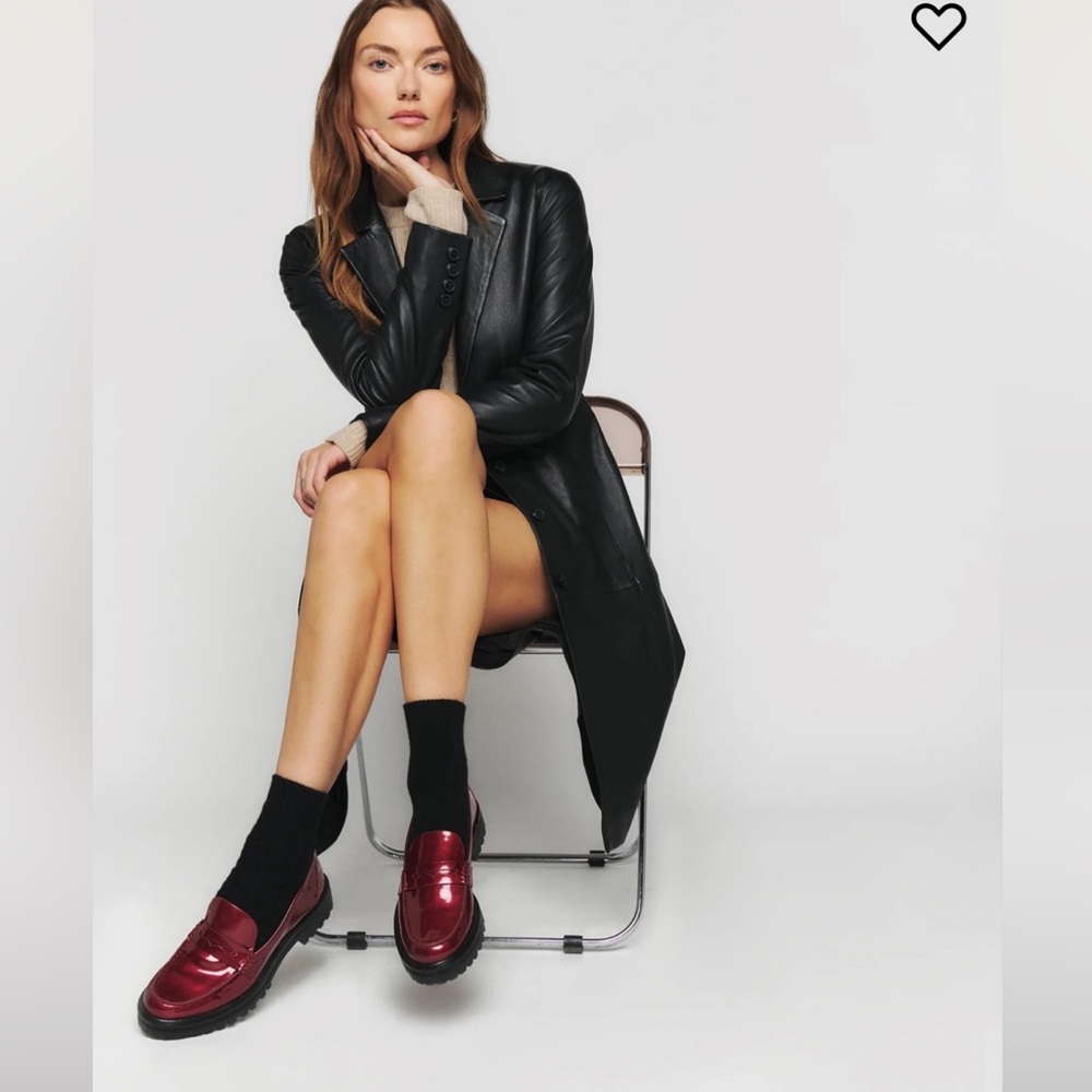 Reformation Agathea Chunky Patent Leather Loafer in Cranberry 6.5
